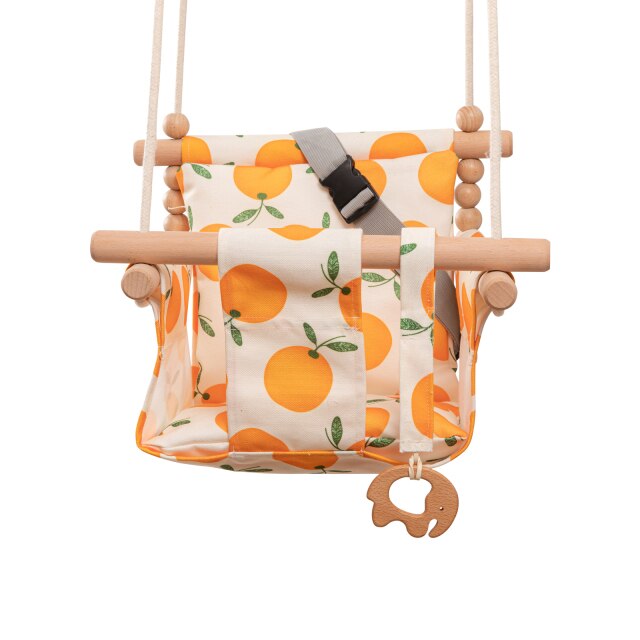 Baby Swing Set Cartoon Canvas Chair Hanging Wood Outdoor Baby Toy Small Basket Safe Recreation For Children