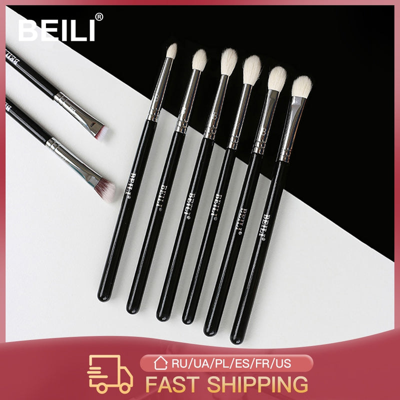 BEILI Professional 6/8pcs Classic Natural Eye Makeup Brushes Set Eyeshadow Eyebrow Blending Smokey Black Beauty Make up Brushes