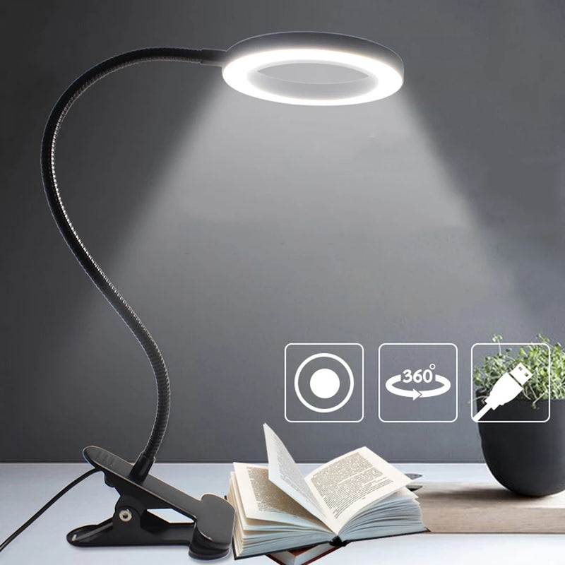 Dimmable LED Desk-Lamp with Clamp Dimmable Reading Light Eye-Care USB Table Lamp LED Bedside Lamp Baby Night Light Clip