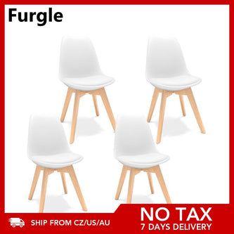 Furgle 4Pcs modern dining chair eiffel inspired solid wood plastic padded seat with cushion kitchen chair for dining room white