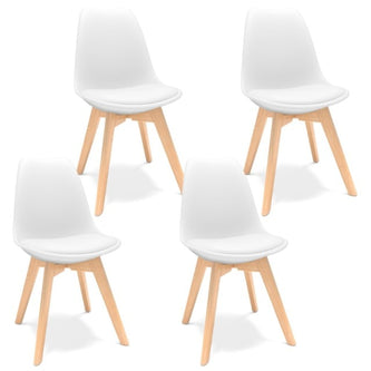 Furgle 4Pcs modern dining chair eiffel inspired solid wood plastic padded seat with cushion kitchen chair for dining room white