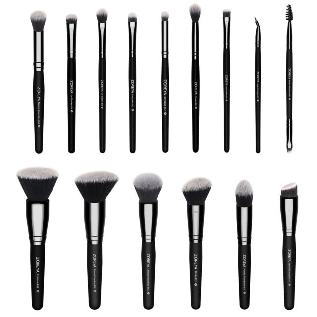 ZOREYA 7/15pcs Black Makeup Brushes Set Eye Shadow Powder Foundation Concealer Cosmetic Brush Makeup Blending Beauty Tools