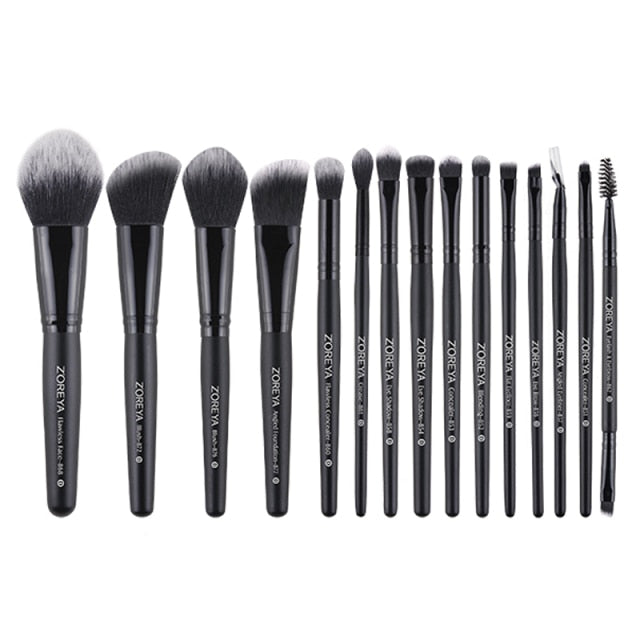 ZOREYA 7/15pcs Black Makeup Brushes Set Eye Shadow Powder Foundation Concealer Cosmetic Brush Makeup Blending Beauty Tools