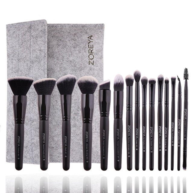 ZOREYA 7/15pcs Black Makeup Brushes Set Eye Shadow Powder Foundation Concealer Cosmetic Brush Makeup Blending Beauty Tools