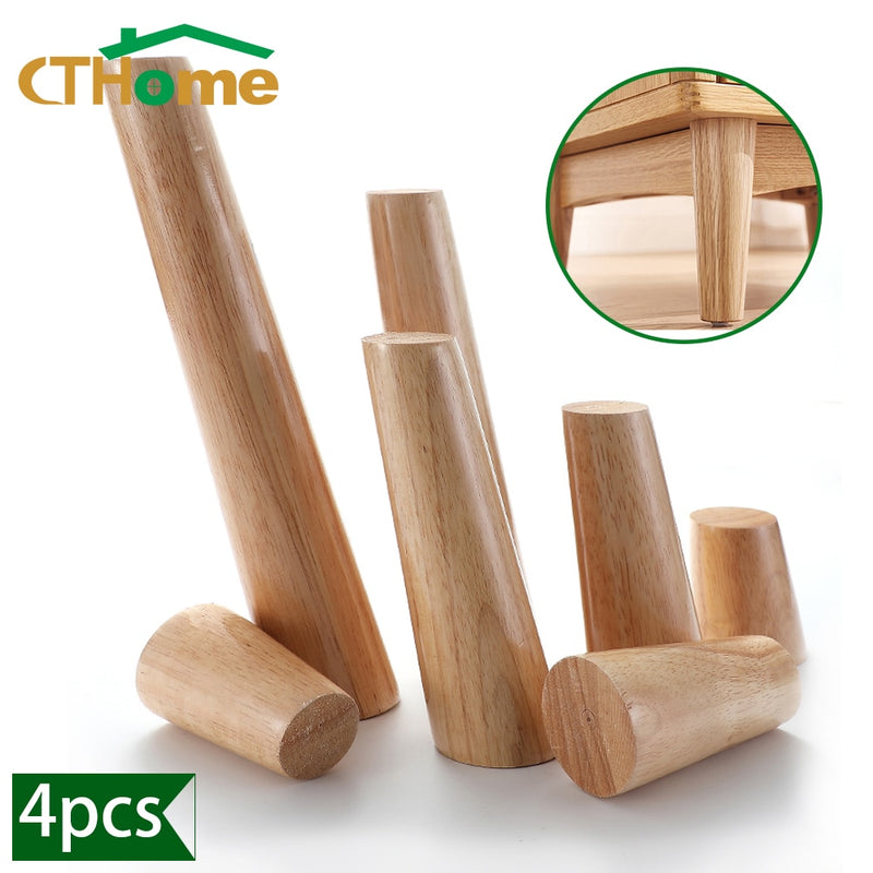 4Pcs Height10-30cm Solid Wood Furniture Legs, Inclined Cone Sofa Bed Cabinet Table and Chair Replacement Feet Sloping Foot