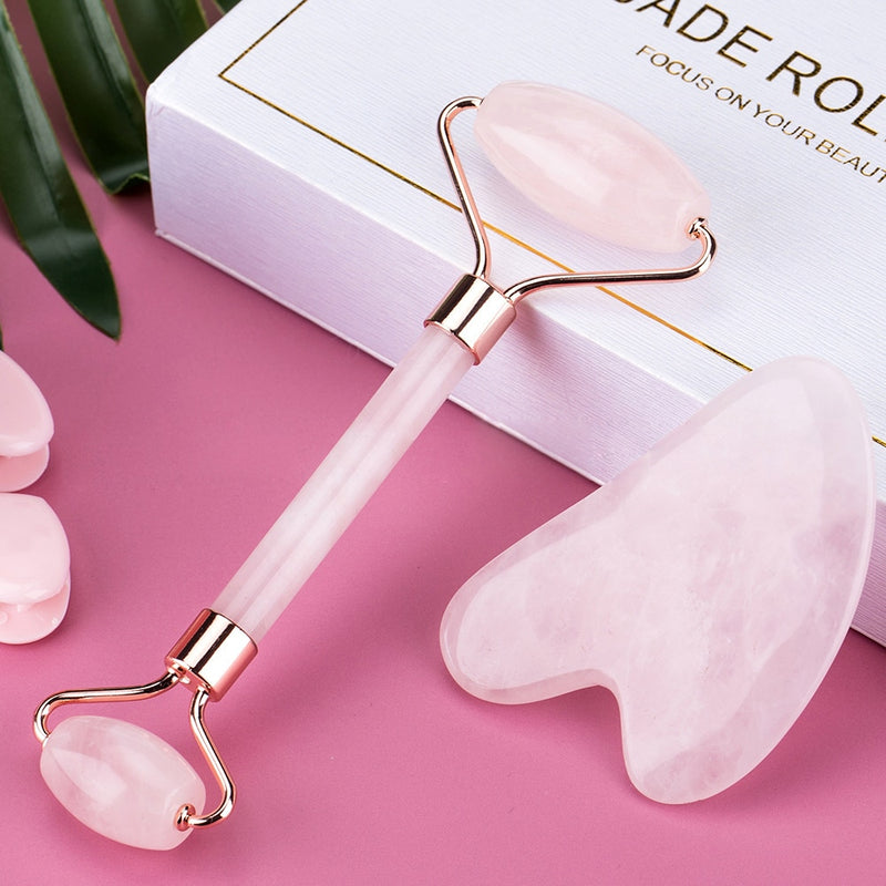 Face Massage Jade Roller Rose Quartz Natural Stone Gua Sha Slimmer Lift Wrinkle Double Chin Remover Beauty Care Slimming Tools