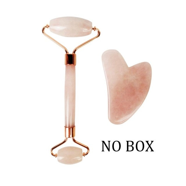 Face Massage Jade Roller Rose Quartz Natural Stone Gua Sha Slimmer Lift Wrinkle Double Chin Remover Beauty Care Slimming Tools