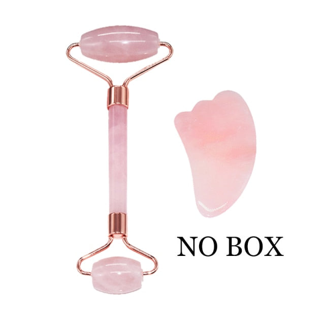 Face Massage Jade Roller Rose Quartz Natural Stone Gua Sha Slimmer Lift Wrinkle Double Chin Remover Beauty Care Slimming Tools