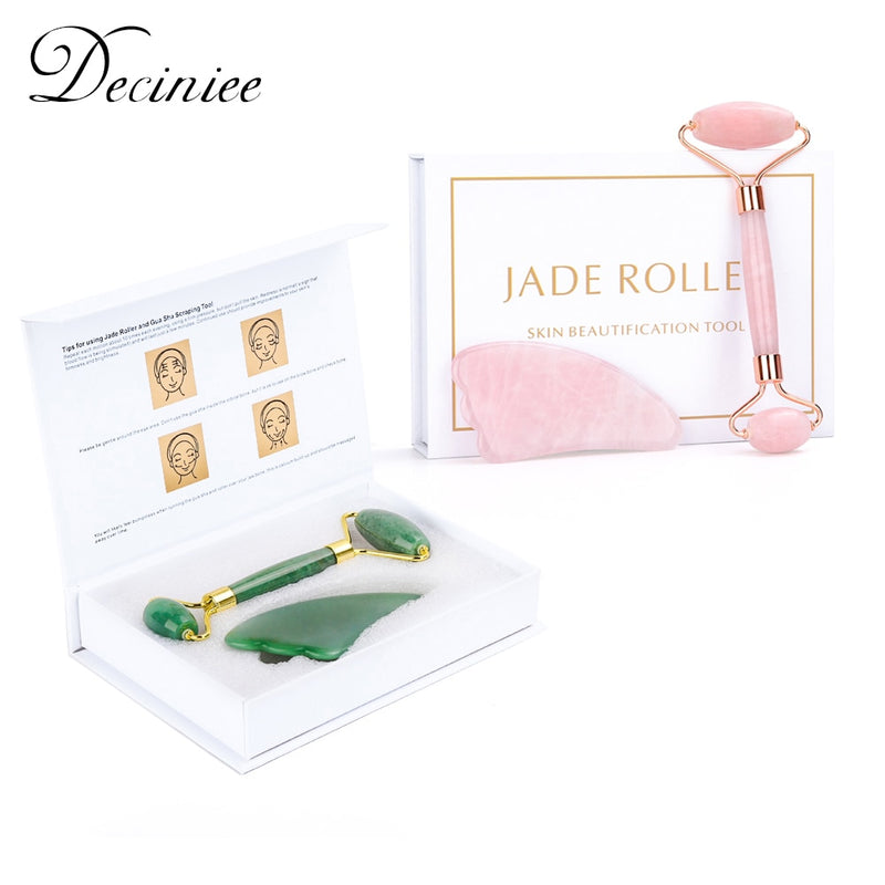 Natural Rose Quartz Roller Facial Jade Roller Stone Gua sha Scraper Face Lifting Massage Skin Eye Body Massager Beauty Care Tool