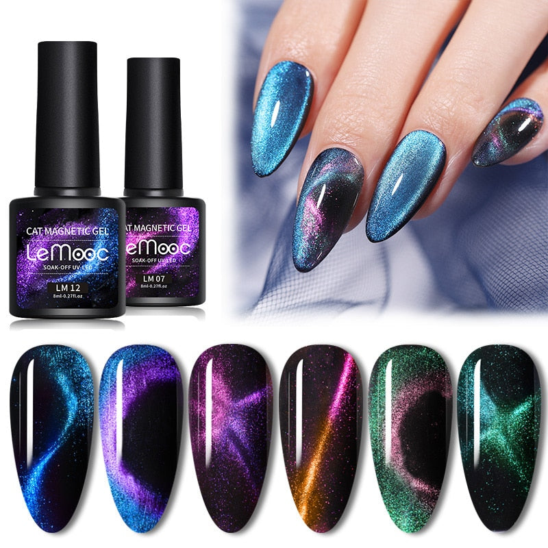 LEMOOC Cat Eyes Nail Gel Polish 9D Laser Magnet Varnishes Soak Off UV LED Shimmer Magnetic Lacquers Shiny Beauty Design Polishes