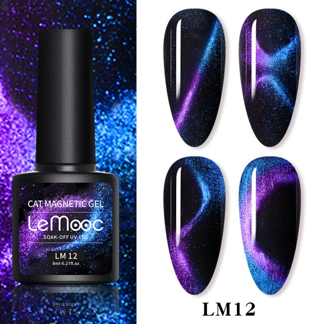 LEMOOC Cat Eyes Nail Gel Polish 9D Laser Magnet Varnishes Soak Off UV LED Shimmer Magnetic Lacquers Shiny Beauty Design Polishes