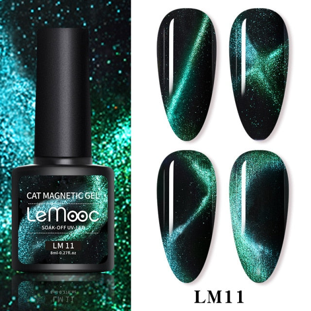 LEMOOC Cat Eyes Nail Gel Polish 9D Laser Magnet Varnishes Soak Off UV LED Shimmer Magnetic Lacquers Shiny Beauty Design Polishes