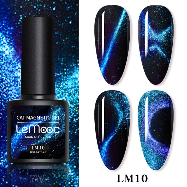 LEMOOC Cat Eyes Nail Gel Polish 9D Laser Magnet Varnishes Soak Off UV LED Shimmer Magnetic Lacquers Shiny Beauty Design Polishes