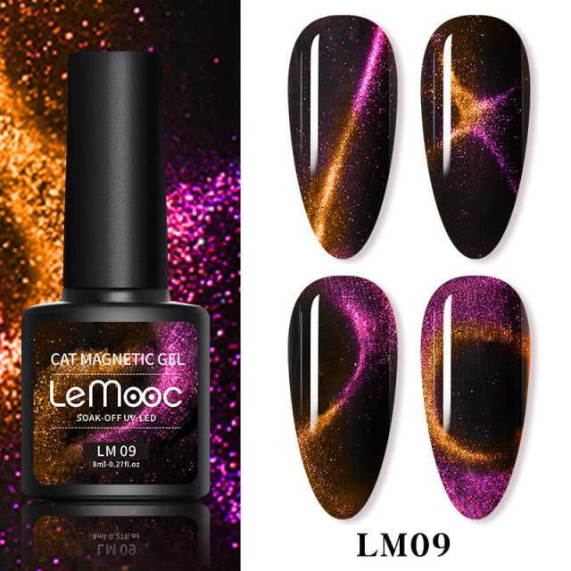 LEMOOC Cat Eyes Nail Gel Polish 9D Laser Magnet Varnishes Soak Off UV LED Shimmer Magnetic Lacquers Shiny Beauty Design Polishes