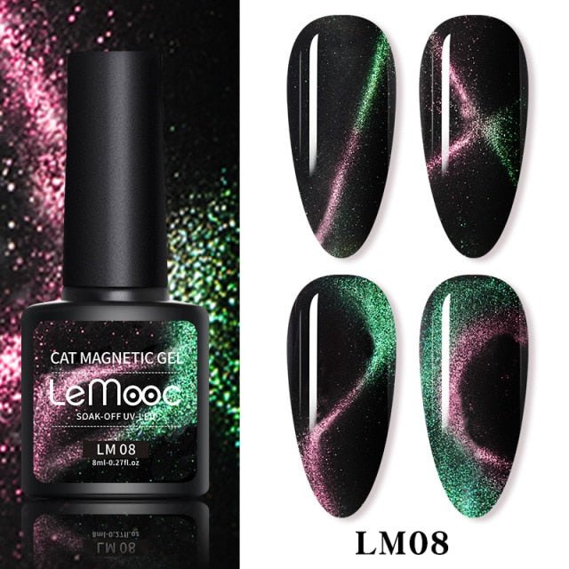 LEMOOC Cat Eyes Nail Gel Polish 9D Laser Magnet Varnishes Soak Off UV LED Shimmer Magnetic Lacquers Shiny Beauty Design Polishes