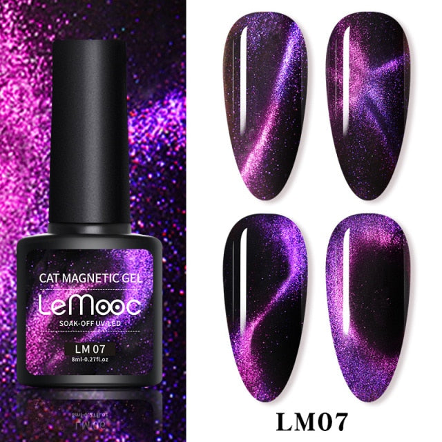 LEMOOC Cat Eyes Nail Gel Polish 9D Laser Magnet Varnishes Soak Off UV LED Shimmer Magnetic Lacquers Shiny Beauty Design Polishes