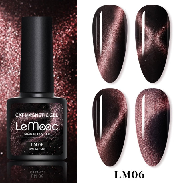 LEMOOC Cat Eyes Nail Gel Polish 9D Laser Magnet Varnishes Soak Off UV LED Shimmer Magnetic Lacquers Shiny Beauty Design Polishes