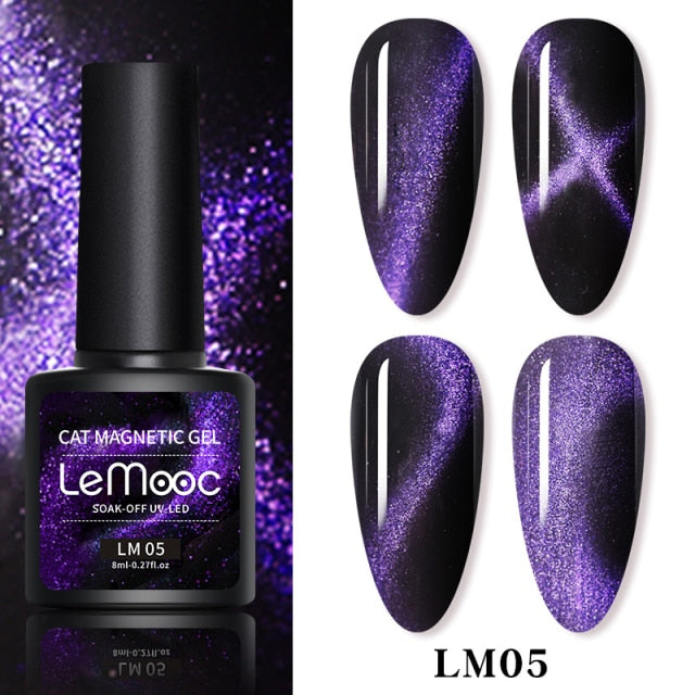 LEMOOC Cat Eyes Nail Gel Polish 9D Laser Magnet Varnishes Soak Off UV LED Shimmer Magnetic Lacquers Shiny Beauty Design Polishes