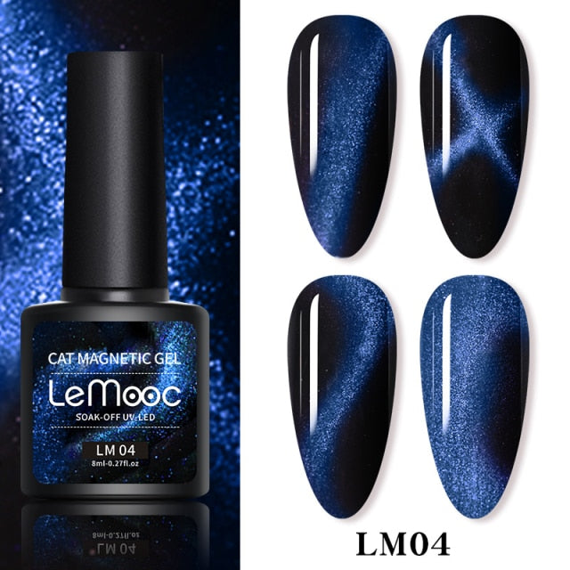 LEMOOC Cat Eyes Nail Gel Polish 9D Laser Magnet Varnishes Soak Off UV LED Shimmer Magnetic Lacquers Shiny Beauty Design Polishes