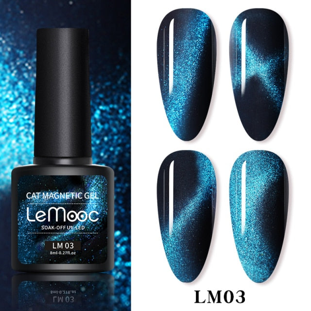 LEMOOC Cat Eyes Nail Gel Polish 9D Laser Magnet Varnishes Soak Off UV LED Shimmer Magnetic Lacquers Shiny Beauty Design Polishes