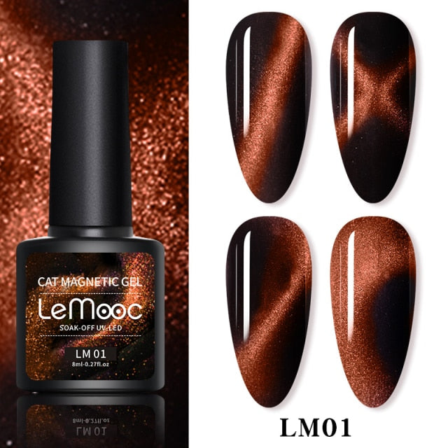 LEMOOC Cat Eyes Nail Gel Polish 9D Laser Magnet Varnishes Soak Off UV LED Shimmer Magnetic Lacquers Shiny Beauty Design Polishes