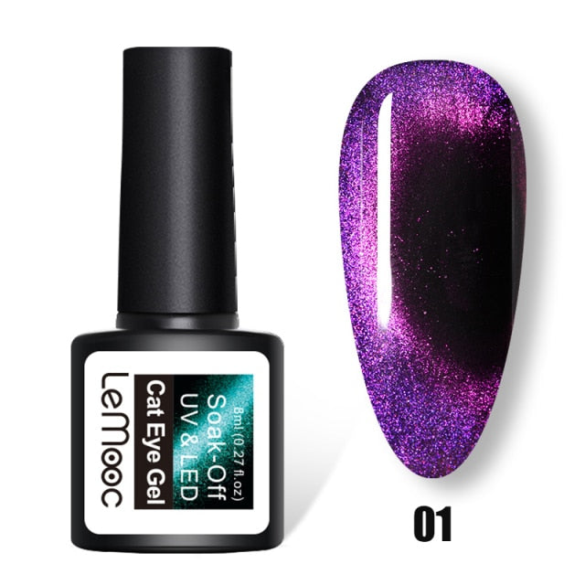 LEMOOC Cat Eyes Nail Gel Polish 9D Laser Magnet Varnishes Soak Off UV LED Shimmer Magnetic Lacquers Shiny Beauty Design Polishes