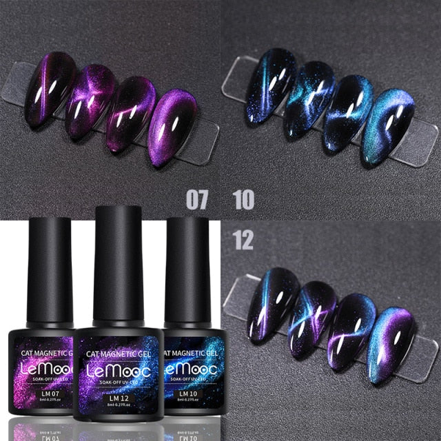 LEMOOC Cat Eyes Nail Gel Polish 9D Laser Magnet Varnishes Soak Off UV LED Shimmer Magnetic Lacquers Shiny Beauty Design Polishes