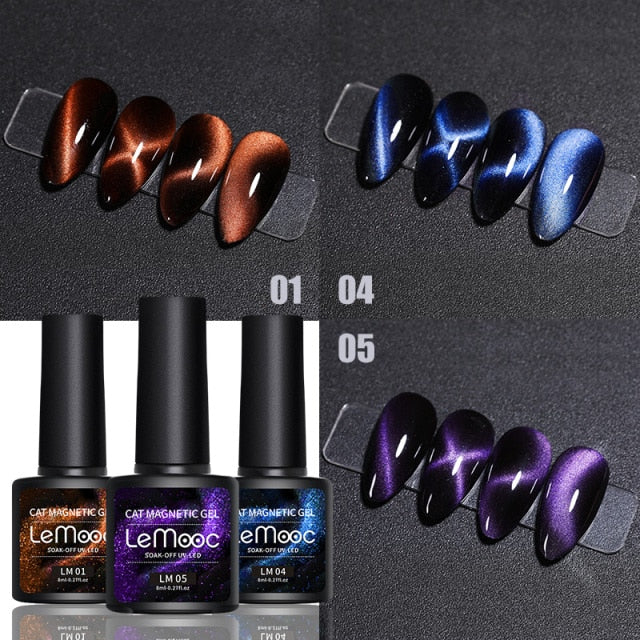 LEMOOC Cat Eyes Nail Gel Polish 9D Laser Magnet Varnishes Soak Off UV LED Shimmer Magnetic Lacquers Shiny Beauty Design Polishes