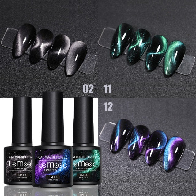 LEMOOC Cat Eyes Nail Gel Polish 9D Laser Magnet Varnishes Soak Off UV LED Shimmer Magnetic Lacquers Shiny Beauty Design Polishes