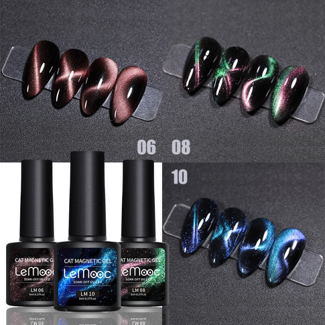 LEMOOC Cat Eyes Nail Gel Polish 9D Laser Magnet Varnishes Soak Off UV LED Shimmer Magnetic Lacquers Shiny Beauty Design Polishes