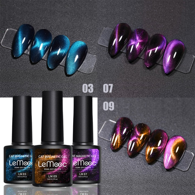 LEMOOC Cat Eyes Nail Gel Polish 9D Laser Magnet Varnishes Soak Off UV LED Shimmer Magnetic Lacquers Shiny Beauty Design Polishes