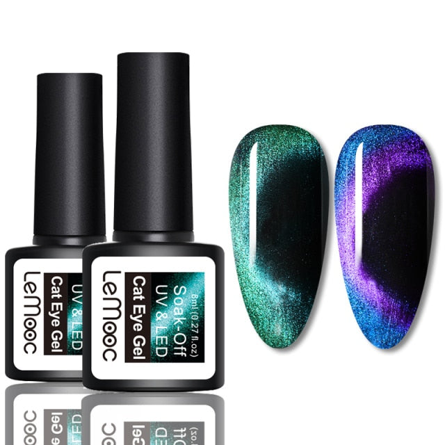 LEMOOC Cat Eyes Nail Gel Polish 9D Laser Magnet Varnishes Soak Off UV LED Shimmer Magnetic Lacquers Shiny Beauty Design Polishes