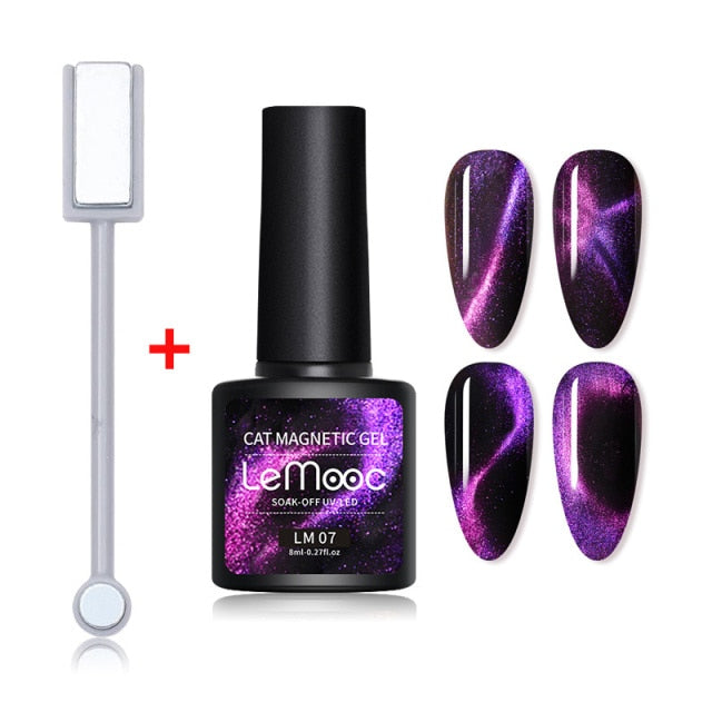 LEMOOC Cat Eyes Nail Gel Polish 9D Laser Magnet Varnishes Soak Off UV LED Shimmer Magnetic Lacquers Shiny Beauty Design Polishes