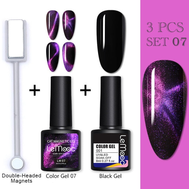 LEMOOC Cat Eyes Nail Gel Polish 9D Laser Magnet Varnishes Soak Off UV LED Shimmer Magnetic Lacquers Shiny Beauty Design Polishes