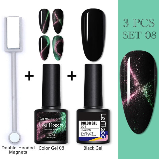 LEMOOC Cat Eyes Nail Gel Polish 9D Laser Magnet Varnishes Soak Off UV LED Shimmer Magnetic Lacquers Shiny Beauty Design Polishes