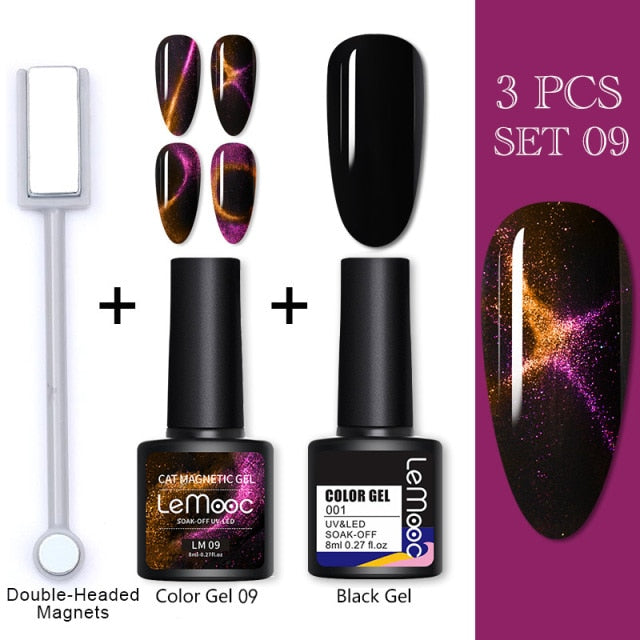 LEMOOC Cat Eyes Nail Gel Polish 9D Laser Magnet Varnishes Soak Off UV LED Shimmer Magnetic Lacquers Shiny Beauty Design Polishes