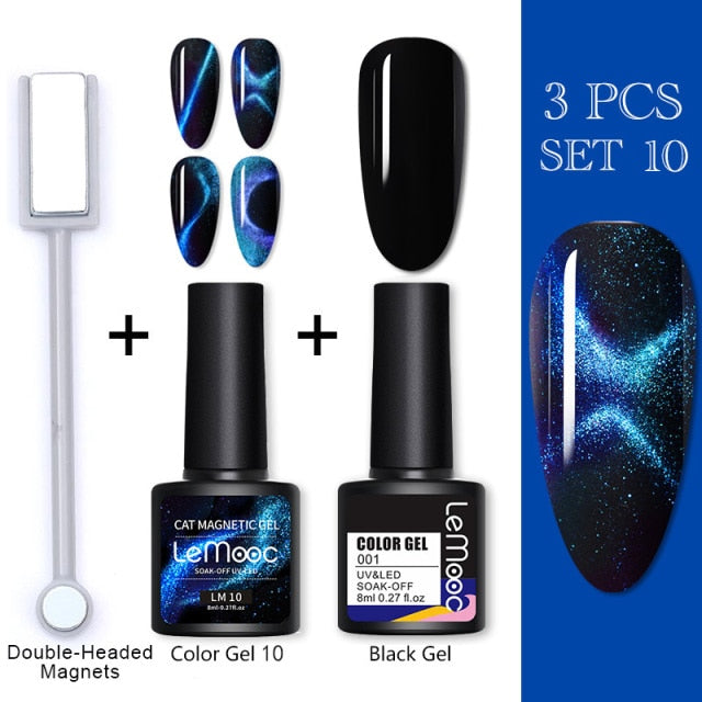 LEMOOC Cat Eyes Nail Gel Polish 9D Laser Magnet Varnishes Soak Off UV LED Shimmer Magnetic Lacquers Shiny Beauty Design Polishes