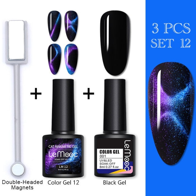 LEMOOC Cat Eyes Nail Gel Polish 9D Laser Magnet Varnishes Soak Off UV LED Shimmer Magnetic Lacquers Shiny Beauty Design Polishes