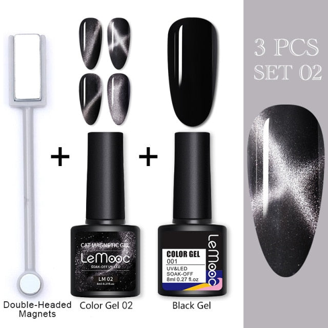 LEMOOC Cat Eyes Nail Gel Polish 9D Laser Magnet Varnishes Soak Off UV LED Shimmer Magnetic Lacquers Shiny Beauty Design Polishes