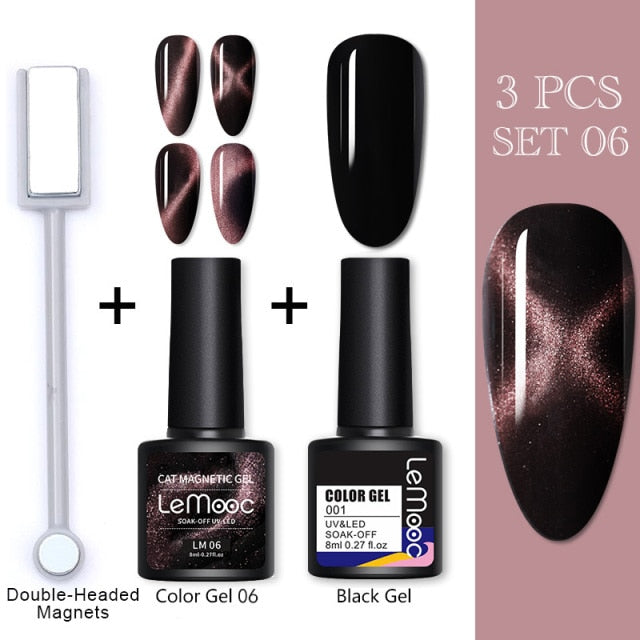 LEMOOC Cat Eyes Nail Gel Polish 9D Laser Magnet Varnishes Soak Off UV LED Shimmer Magnetic Lacquers Shiny Beauty Design Polishes