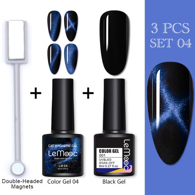 LEMOOC Cat Eyes Nail Gel Polish 9D Laser Magnet Varnishes Soak Off UV LED Shimmer Magnetic Lacquers Shiny Beauty Design Polishes