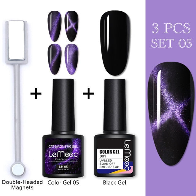 LEMOOC Cat Eyes Nail Gel Polish 9D Laser Magnet Varnishes Soak Off UV LED Shimmer Magnetic Lacquers Shiny Beauty Design Polishes