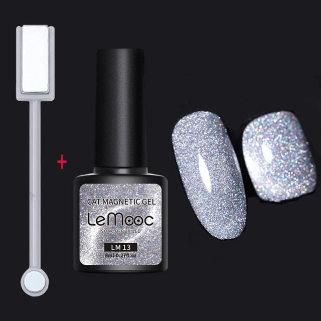 LEMOOC Cat Eyes Nail Gel Polish 9D Laser Magnet Varnishes Soak Off UV LED Shimmer Magnetic Lacquers Shiny Beauty Design Polishes