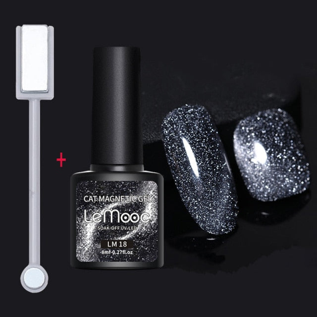 LEMOOC Cat Eyes Nail Gel Polish 9D Laser Magnet Varnishes Soak Off UV LED Shimmer Magnetic Lacquers Shiny Beauty Design Polishes