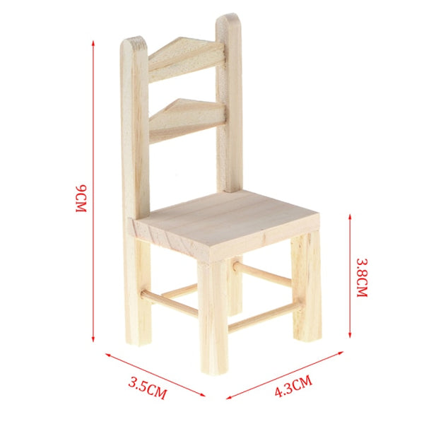 1Pc 1/12 Dolls Miniature Furniture Wooden Unpainted Dining Chair For Dollhouse Decor