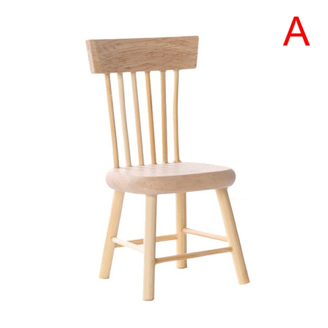 1Pc 1/12 Dolls Miniature Furniture Wooden Unpainted Dining Chair For Dollhouse Decor