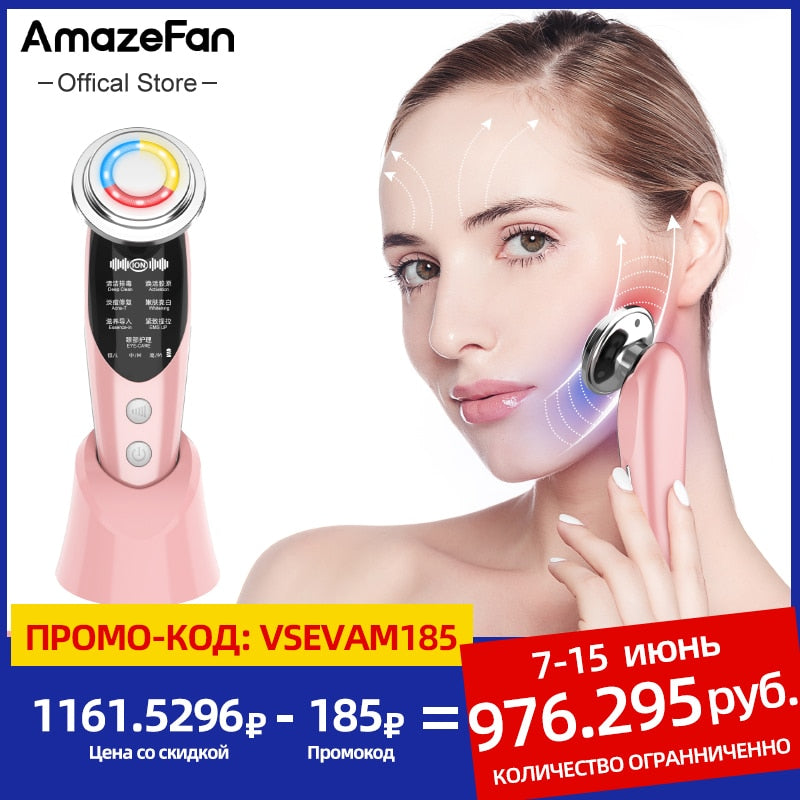 AmazeFan7in1RF&EMS Radio Mesotherapy Electroporation lifting Beauty LED Face Skin Rejuvenation Remover Wrinkle Radio Frequency