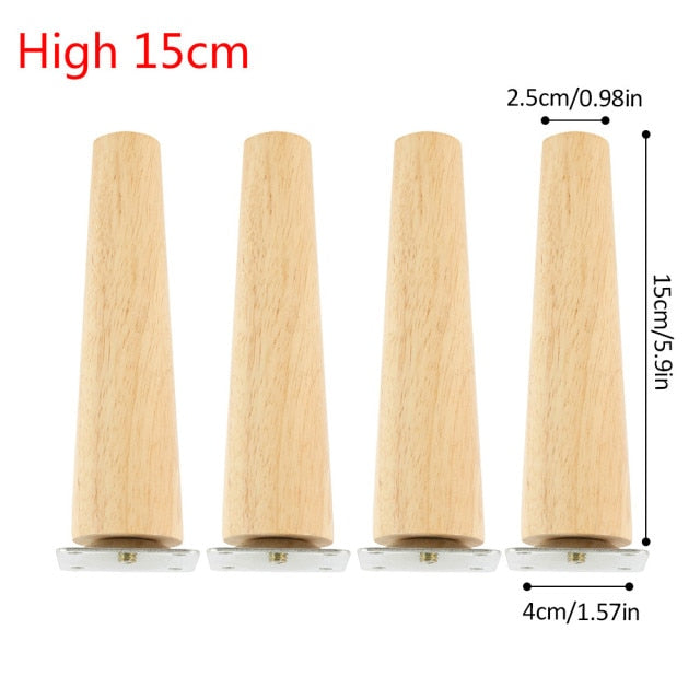 4Pcs/Set Height 8/15/20CM Solid Wood Furniture Leg, Inclined Cone Sofa Bed Cabinet Table And Chair Replacement Feet Sloping Feet