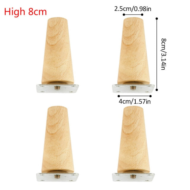 4Pcs/Set Height 8/15/20CM Solid Wood Furniture Leg, Inclined Cone Sofa Bed Cabinet Table And Chair Replacement Feet Sloping Feet