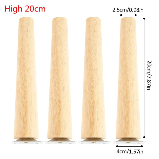 4Pcs/Set Height 8/15/20CM Solid Wood Furniture Leg, Inclined Cone Sofa Bed Cabinet Table And Chair Replacement Feet Sloping Feet